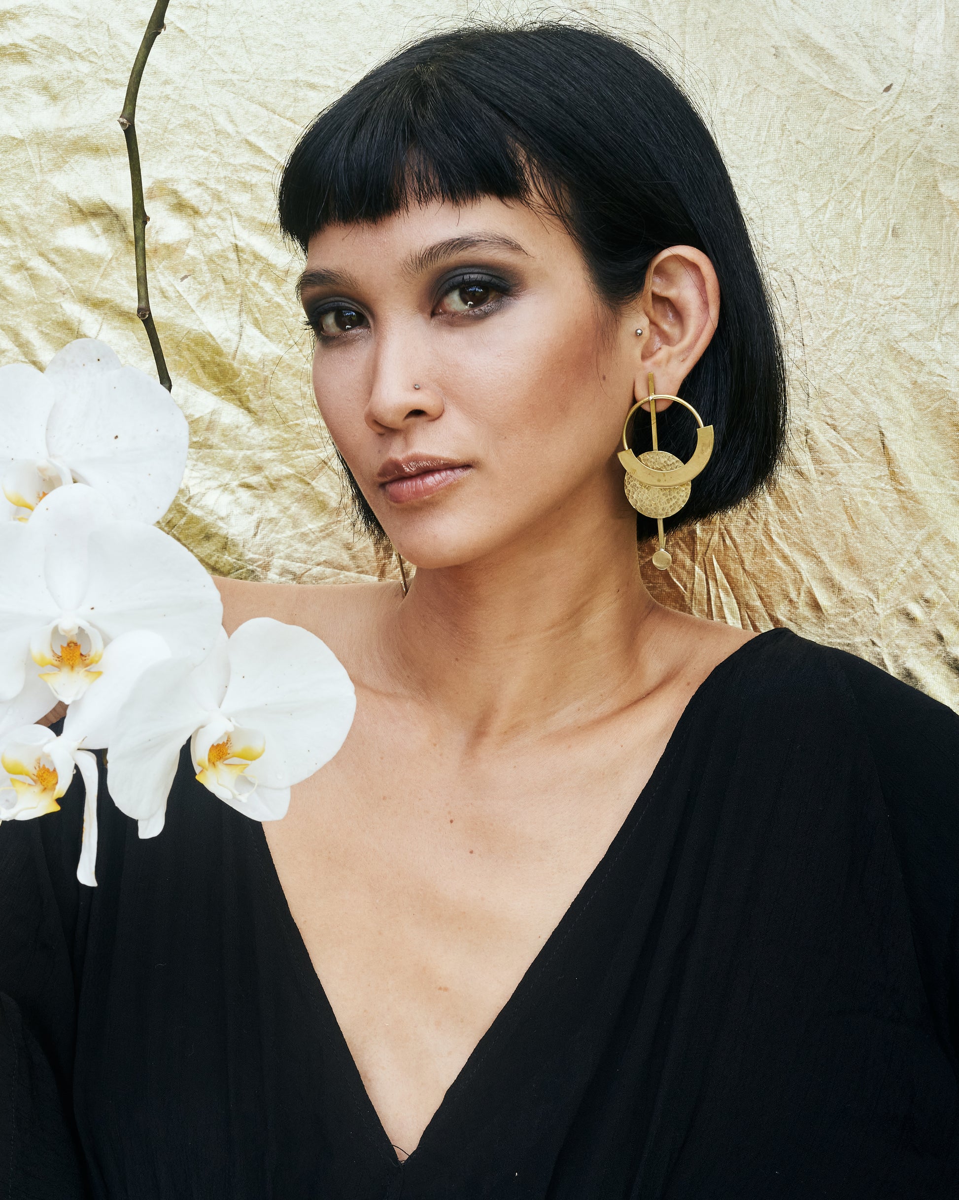 Beauty_shot_of_Sasri_wearing_Constellation_Earrings_Brass_Large